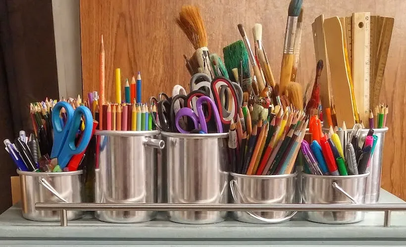 Pencils in Stainless Steel Bucket