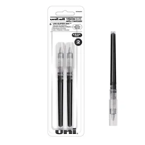 Uniball Vision Elite Rollerball Pens, Black Pen Refill Pack of 2, Bold Pens with 0.8mm Ink, Ink Black Pen, Pens Fine Point Smooth Writing Pens, Bulk Pens, and Office Supplies