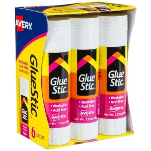 Avery Glue Stick White, Washable, Non-Toxic, 1.27 oz., Permanent Glue Sticks, 6 Glue Stic (98073)