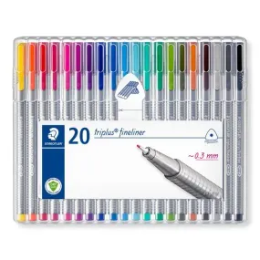 STAEDTLER Triplus Fineliner Pens, .3mm, Metal Clad Tip, 20-Pack, Assorted (334SB20BK)