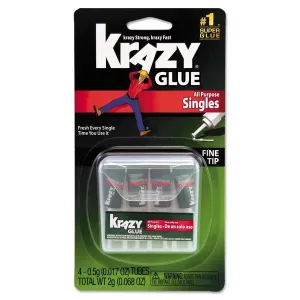 Krazy Glue, All Purpose Super Glue, Fine Tip, Singles (0.5g), 4 Count